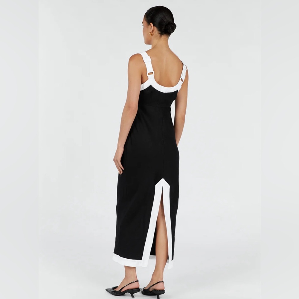 DISSH Black and White Linen Midi Dress - Picture 4 of 9
